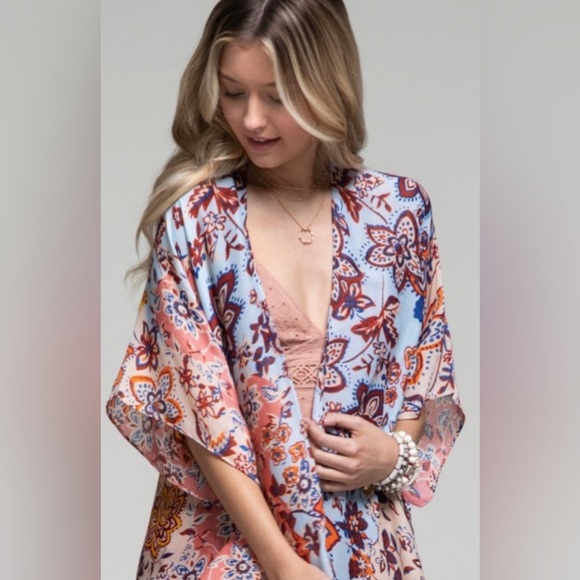💼 Floral Lightweight Kimono ~ Color block ~  OSFM - Picture 2 of 11
